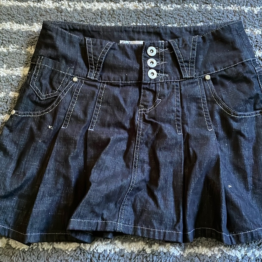 Just Play black denim skirt with silver buttons size M